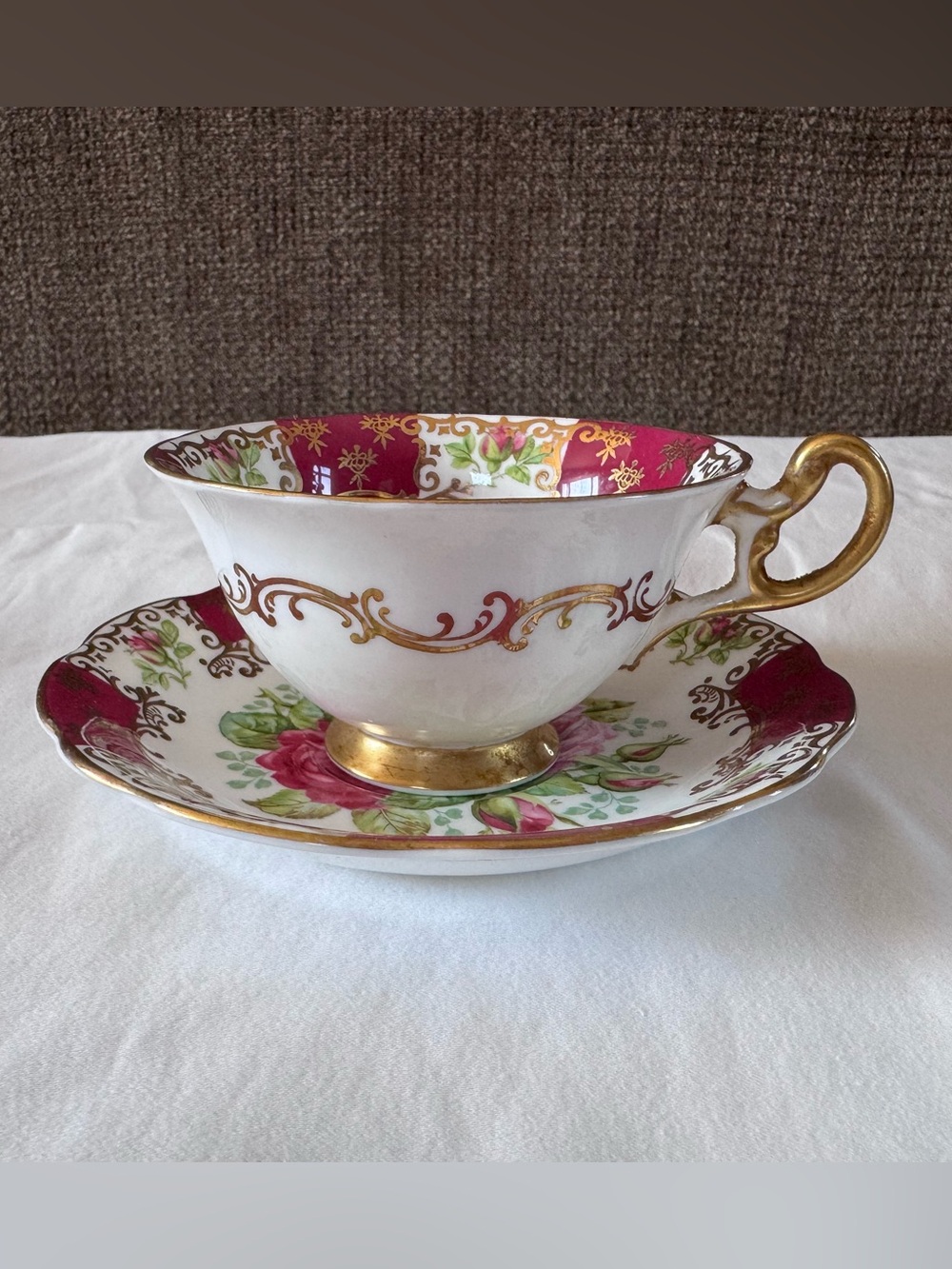 Floral Gold-Trim Teacup & Saucer Set - Rose Accent